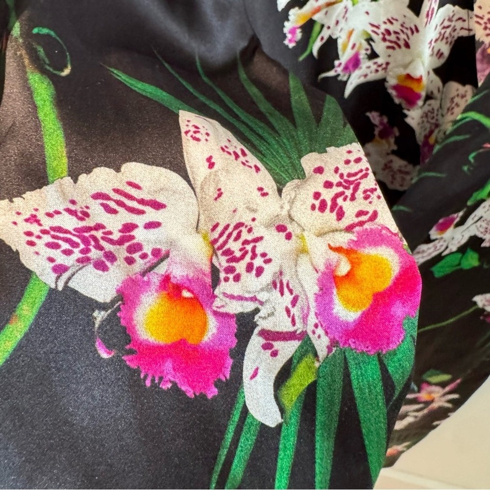 Fleur‎ du Mal Orchid Floral Silk Wrap Dress Black Purple Long Sleeve Small - Picture 4 of 11